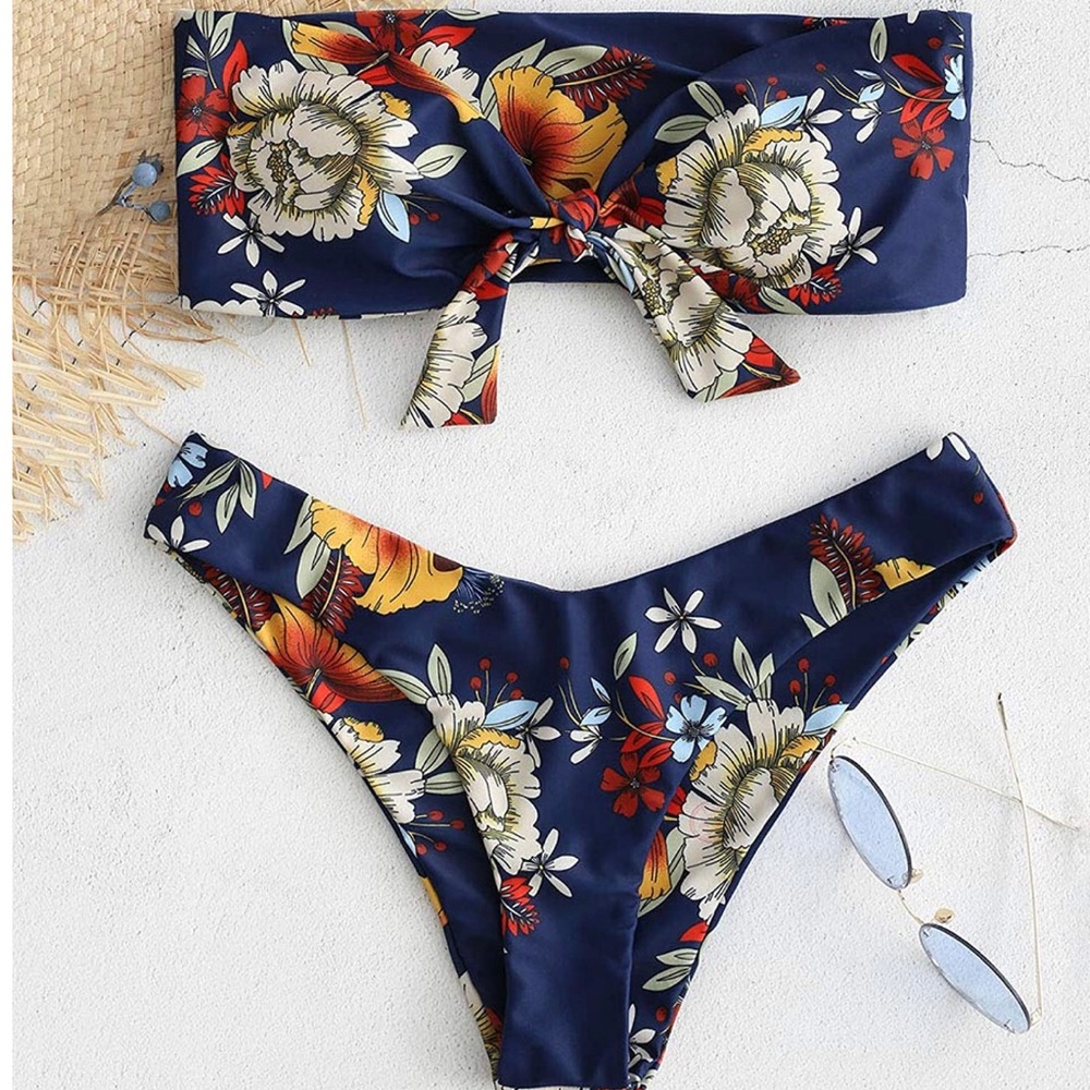 ZAFUL Women's Floral Print Bandeau Bikini